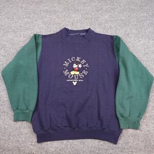 Vintage Disney Sweatshirt Mens Medium Blue Mickey Mouse Fleece Crewneck Pullover